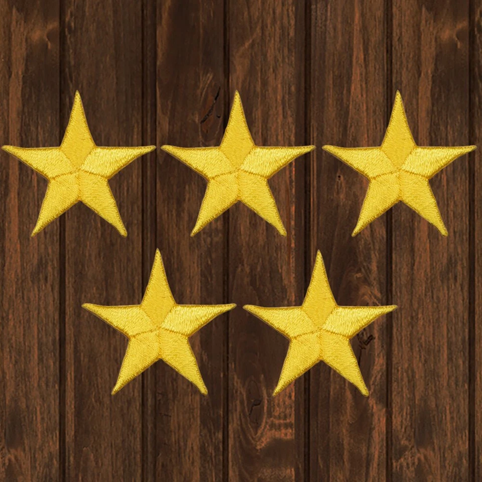 Yellow Star Embroidered Patch, 1.5" — 5-Pack — Iron On - Image 1 of 1