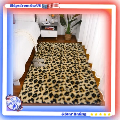 Alfombra de leopardo mullida, alfombra suave y cómoda, textura de guepardo, antideslizante, fácil de limpiar. Foto 1 de 4