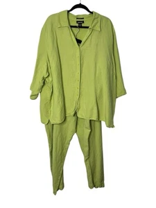 Juego de camisa Avenue Vintage de lino verde lima talla grande 3X/4X Psnts - Imagen 1 de 7