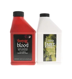 Fake Blood and Liquid Latex 16 Oz - Combo Kit - for Adults and Kids, Vampire Blo - Picture 1 of 12