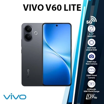 VIVO V60 Lite 5G Android Mobile Phone (8GB+256GB/BLACK/Dual SIM/Unlocked/New) - Image 1 of 4