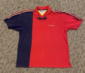 Adult Large Vtg Polo Shirt TOMMY HILFIGER Athletics Shoulder Stripe Sz L Clean - Picture 1 of 8