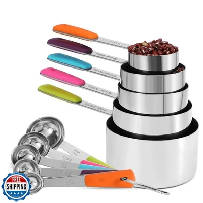 Bopei Measuring Cups and Spoons Set Stainless Steel 10 Piece for Cooking and  - Image 1 of 4