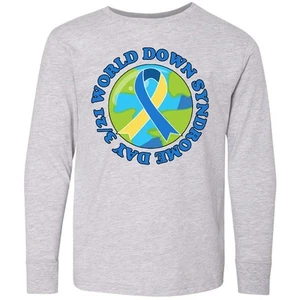 Inktastic World Down Syndrome Day March 21 With Planet Youth Long Sleeve T-Shirt - Picture 1 of 1
