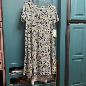 Lularoe Dress Woman Carly Gray Mickey & Minnie Mouse Print Hi Low Hem Size M - Picture 1 of 5