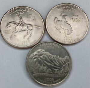 1999 2006 2007 State Quarters De,Co,Wy Lot of 3 Coins #615