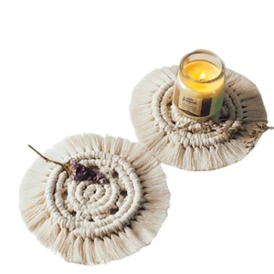 Boho Tassel Macrame Coaster | Handmade Cotton Glass Tea Cup Candle Holder #1265 - Picture 1 of 9