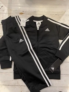 Adidas Boys Size 4 Black Tricot Matching Zip Jacket Pants 2-Piece Set New Travel - Picture 1 of 5