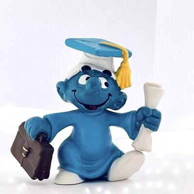 Figura Pitufo Graduado Graduado Pitufo 20130 Graduado Pastel Topper De Colección Años 80 Foto 1 de 4