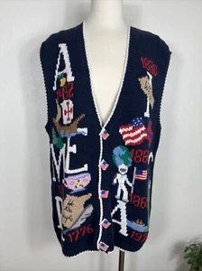 Vintage Design Options Women’s Patriotic Intarsia Knit Vest Size XL Eagle USA - Picture 1 of 12