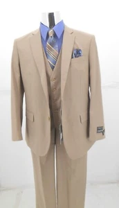 Men's Designer 2B Slim Fit Beige, Tan 3PC Vested Suit $99.99 - Picture 1 of 2