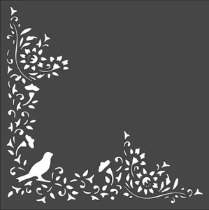 1-8x8 Zoll individuell geschnittene Schablone, (PC-100) blumige Vogel Ecke - Bild 1 von 1