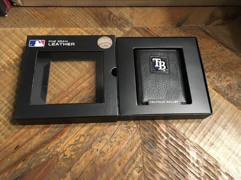 Tampa Bay Ray's MLB Fine Grain Black Leather Tri-Fold Wallet Cover