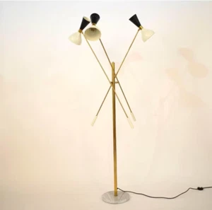 Mid Century Stilnovo Style Italian Modern Floor Lamp With Three Brass Arm - Picture 1 of 7