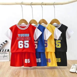 2PCS Toddler Kids Boys Basketball Sports Suit Set T-Shirt +Shorts Summer Clothes - Picture 1 of 12