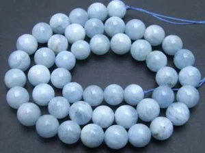 8-9mm Round Natural Blue Aquamarine Gemstone Beads Strand for Jewelry Making 15" - Picture 1 of 26