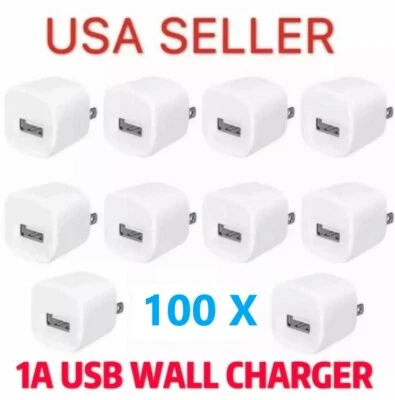 Cargador de pared USB 100 PIEZAS 1A adaptador de corriente alterna EE. UU. PARA iPhone 4 5 6 7 8 X Xs blanco Foto 1 de 2