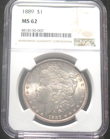 1889 U.S.Morgan Silver Dollar $1 NGC MS62 90%Silver Nice Rim Toning Cover