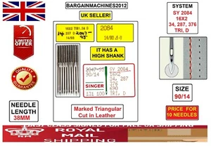 SINGER SY2084 16X2 34, 287 376 TRI,D SIZE 90/14 INDUSTRIAL SEWING MACHINE NEEDLE - Picture 1 of 8