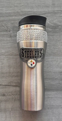 NFL Pittsburgh Steelers 12oz. Stainless Steel Rhinestone Tumbler Travel Mug WH Cover