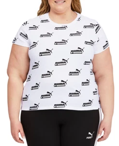Puma Women's Plus Size Cotton Amplified Allover Logo-Print T-Shirt White 1X A589 - Picture 1 of 1