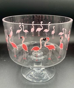 Vintage Pink Flamingo Glass Trifle Bowl Large 8" x 8" - Picture 1 of 7