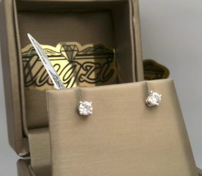 SOLID 14K White GOLD-ALMOST 1/2CTTW NATURAL Diamond STUD Earrings $2300-NOT LAB - Image 1 of 4