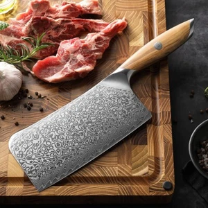 Damastmesser, Küchenbeil, Küchenmesser, Damaszener, Olivenholz Griff - Bild 1 von 6