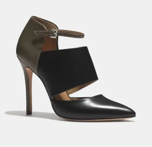 BLACK/OLIVE FATIGUE Leather ‘Heart Heel’ COACH Stiletto Mary Jane Size 11 $258 - Picture 1 of 15