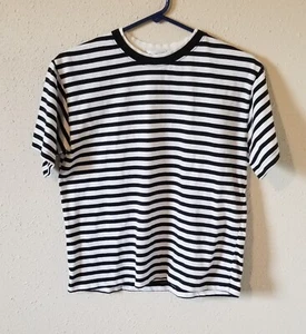 Vtg All Points By Reference Point Womens Shirt Sz M Black White Stripe 80s 90s - Picture 1 of 8