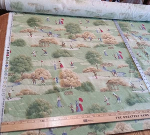 Tela de tapicería de algodón verde beige vintage con estampado de golf 1 yarda (R730) (R12) - Imagen 1 de 1