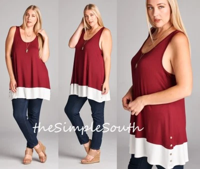 Nueva camiseta sin mangas larga EMERALD borgoña/blanco con dobladillo con botones elástica espalda deportiva 1X Foto 1 de 4