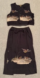 Harari 100 % Seide Top & Rock Set Gr. M/L transparent Vogel Frosch Kröte Druck asiatisches Tank - Bild 1 von 11