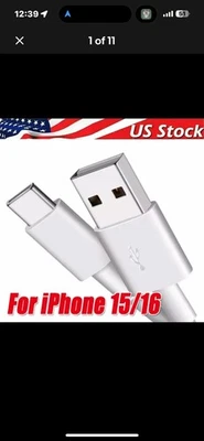 Cable cargador rápido tipo C carga datos cable iPhone 16 15 Pro Max Plus USB-A Foto 1 de 3