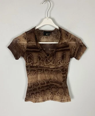 JUST CAVALLI Vintage Y2K Women's Snake Print Mesh Short Sleeve T-Shirt Size XS/S - Image 1 of 4