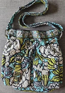 Vera Bradley Island Blooms Drawstring Purse Teal Green Floral Adjustable Strap - Picture 1 of 9