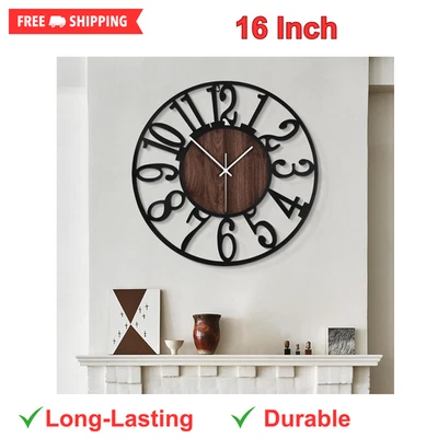 Large Wall Clock,Silent,Non Ticking,Battery Operate Rustic Round Modern Big Wood - Image 1 of 4