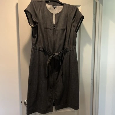 WORTH Shirt Dress Front Zip Grey Denim Belted Fringe Cap Sleeve Size 14 - Image 1 of 4