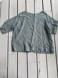 Bryn Walker Women Small Green Linen Artist 3/4 Sleeve Top Lagenlook Boho - Picture 1 of 7