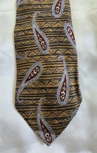 Vintage Perazzi Mens Tie 100% Silk Paisley Italy Necktie Golden Tan Burgandy Red - Picture 1 of 7