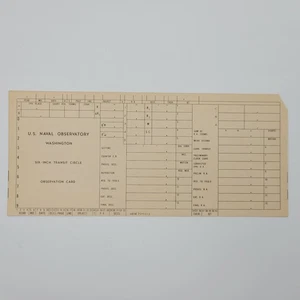 Astronomy Observation Punch Card Vintage US Naval Observatory Transit Circle IBM - Picture 1 of 2