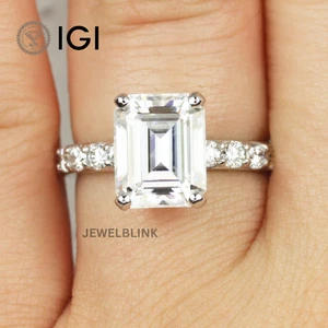 2.5 Carat Emerald Cut CVD Lab Grown Diamond Solitaire With Accent 14K White Gold - Picture 1 of 22
