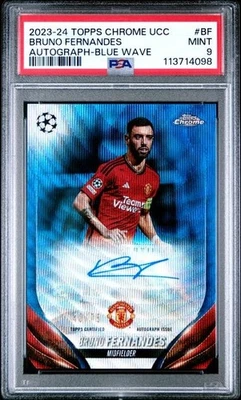 2023-24 TOPPS CHROME UEFA BRUNO FERNANDES BLUE WAVE REFRACTOR AUTO SP /75 PSA 9 - Image 1 of 2