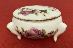 Vintage Fine Bone China Trinket Dish w Summer Rose Floral Pattern & Lid Taiwan - Picture 1 of 15