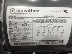 Marathon 56T17F5321J Electric A-C Motor Frame: 56C 208/230/460 1/2HP G581 - Picture 1 of 3