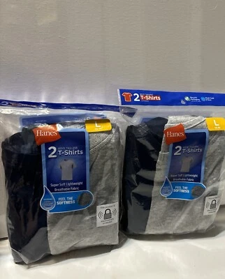 Hanes Boys Lot of 2(Total 4) gray and Blue Cool Comfort T-Shirts 14-16 Large - Image 1 of 3