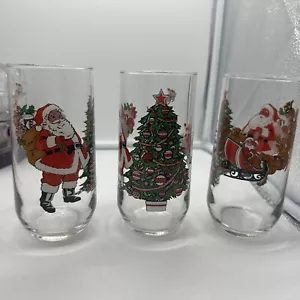 3 Vintage Luminarc Santa Claus Reindeer Christmas Tree 16 oz Tumblers - Picture 1 of 6