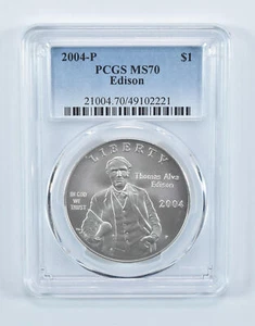 2004-P Thomas Edison Commemorative Dollar MS70 PCGS Blue Label - Picture 1 of 5