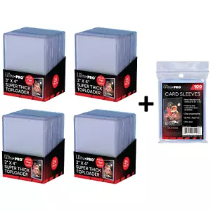 100 Ultra PRO 75pt Toploaders + 100 SLEEVES Toploader Thick Card Loaders 3 x 4" - Picture 1 of 5