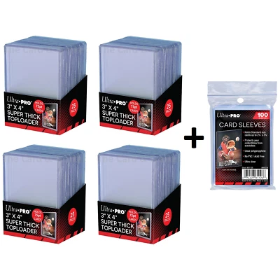 100 Ultra PRO 75pt Toploaders + 100 SLEEVES Toploader Thick Card Loaders 3 x 4" - Image 1 of 4